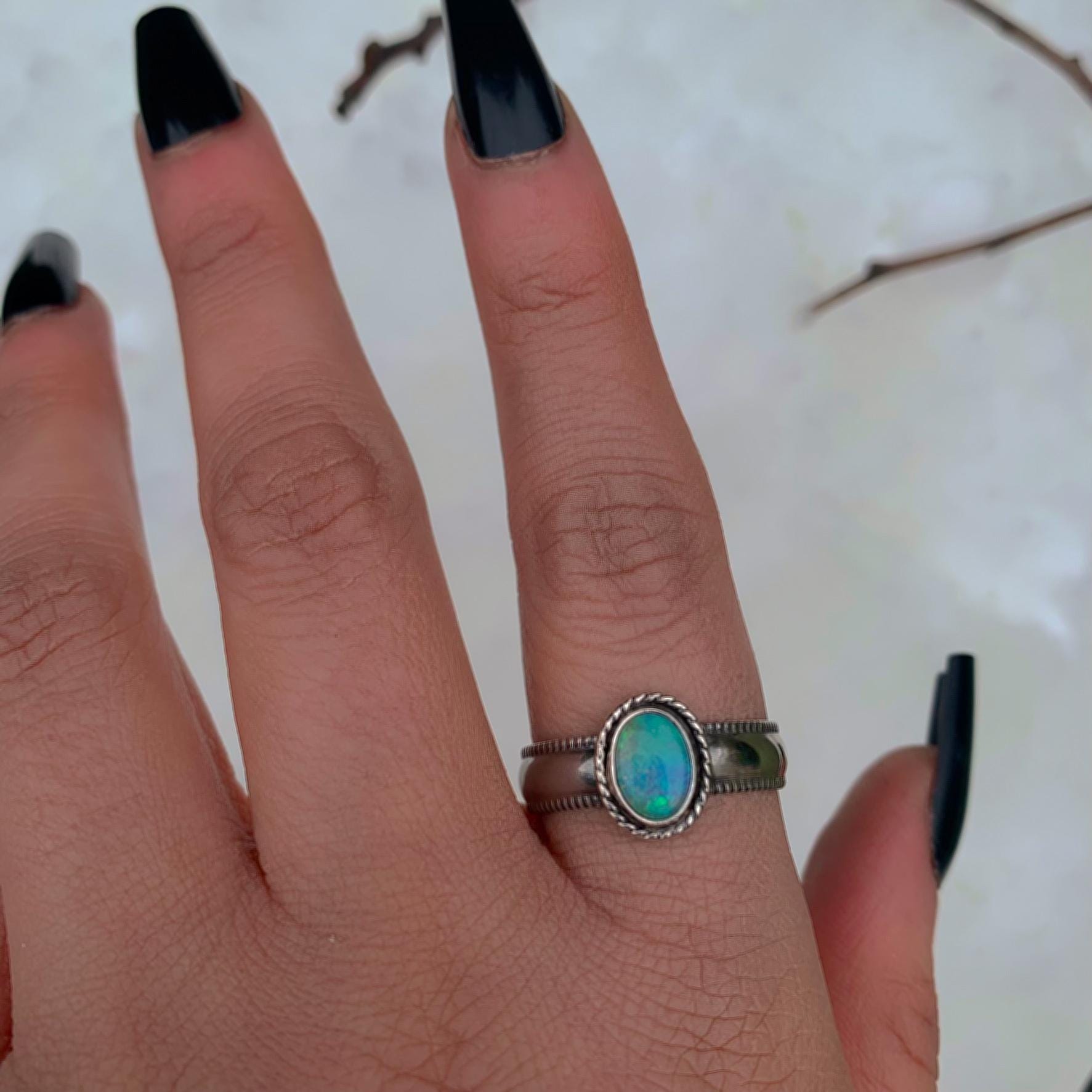 Australian Crystal Opal Ring - Size 11 - Sterling Silver