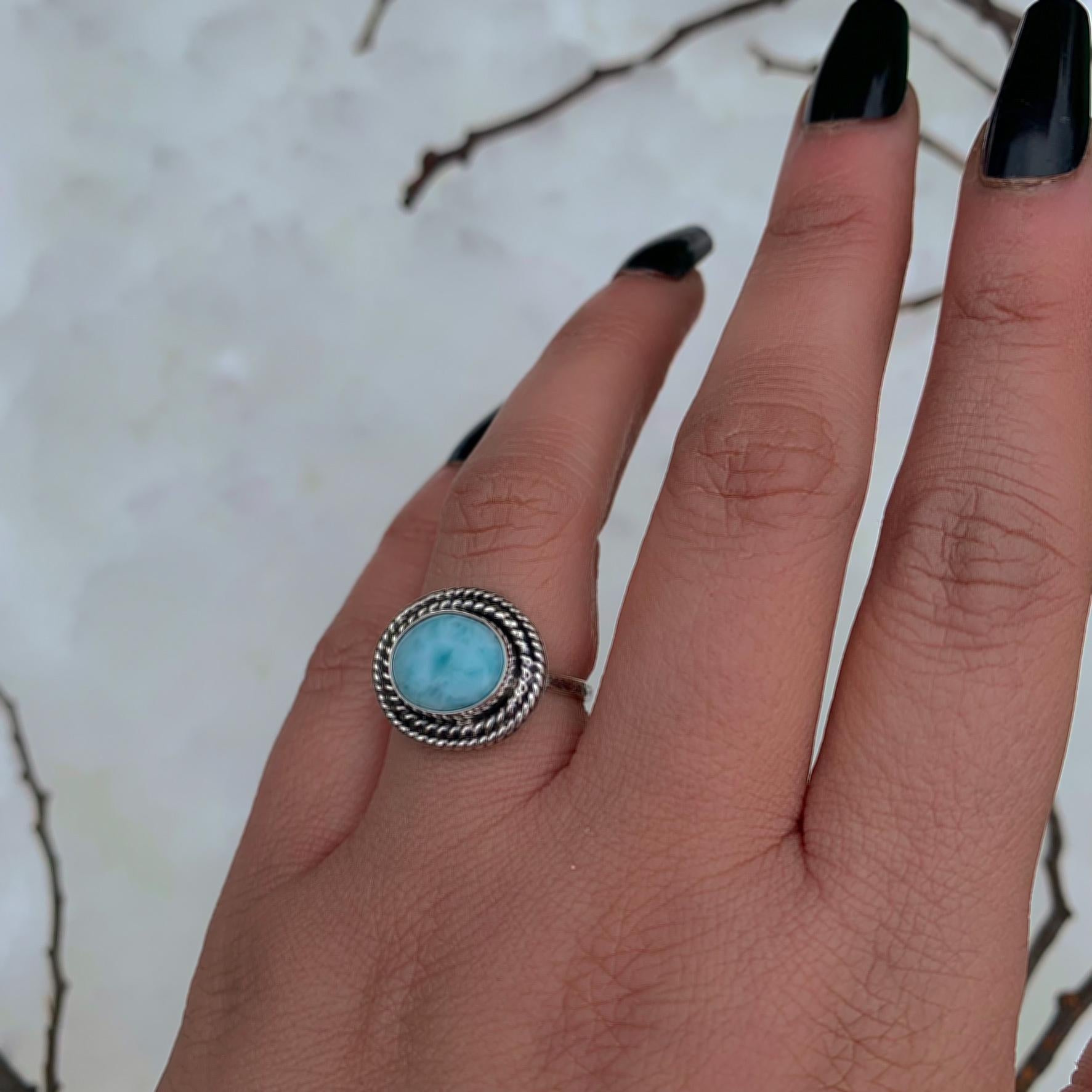 Larimar Ring - Size 5 1/2 to 5 3/4 - Sterling Silver