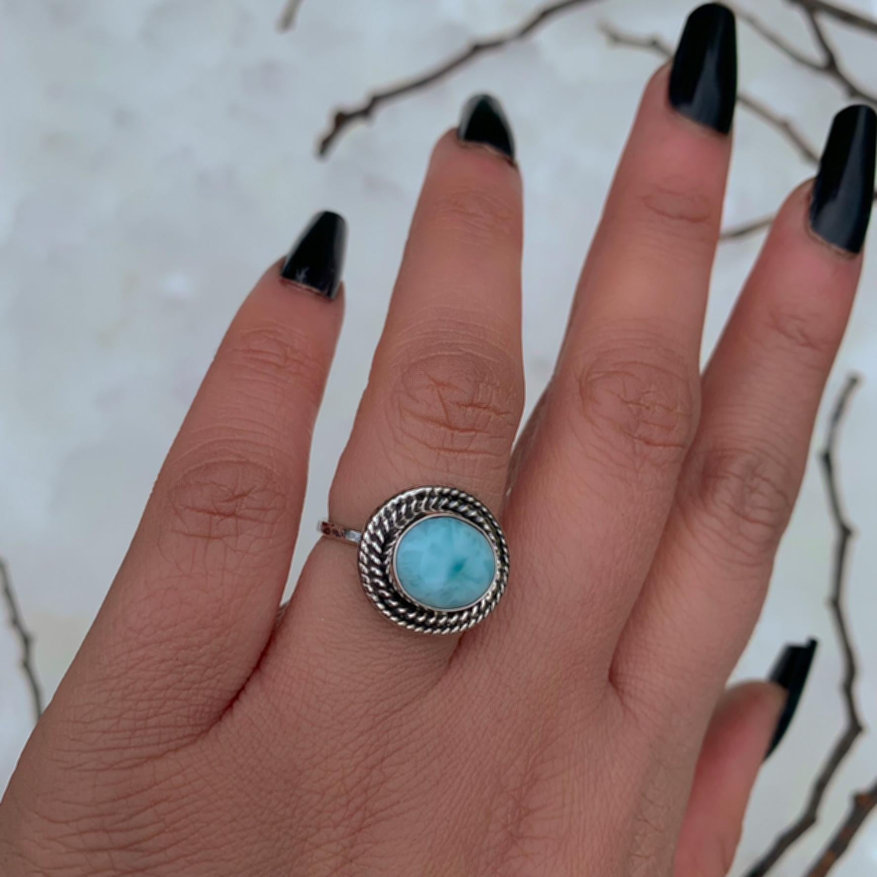 Larimar Ring - Size 5 1/2 to 5 3/4 - Sterling Silver