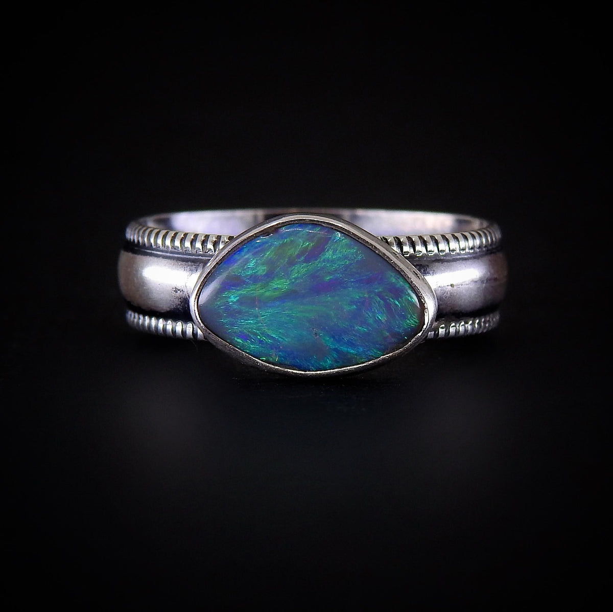 Australian Crystal Opal Ring - Size 8 1/4 - Sterling Silver