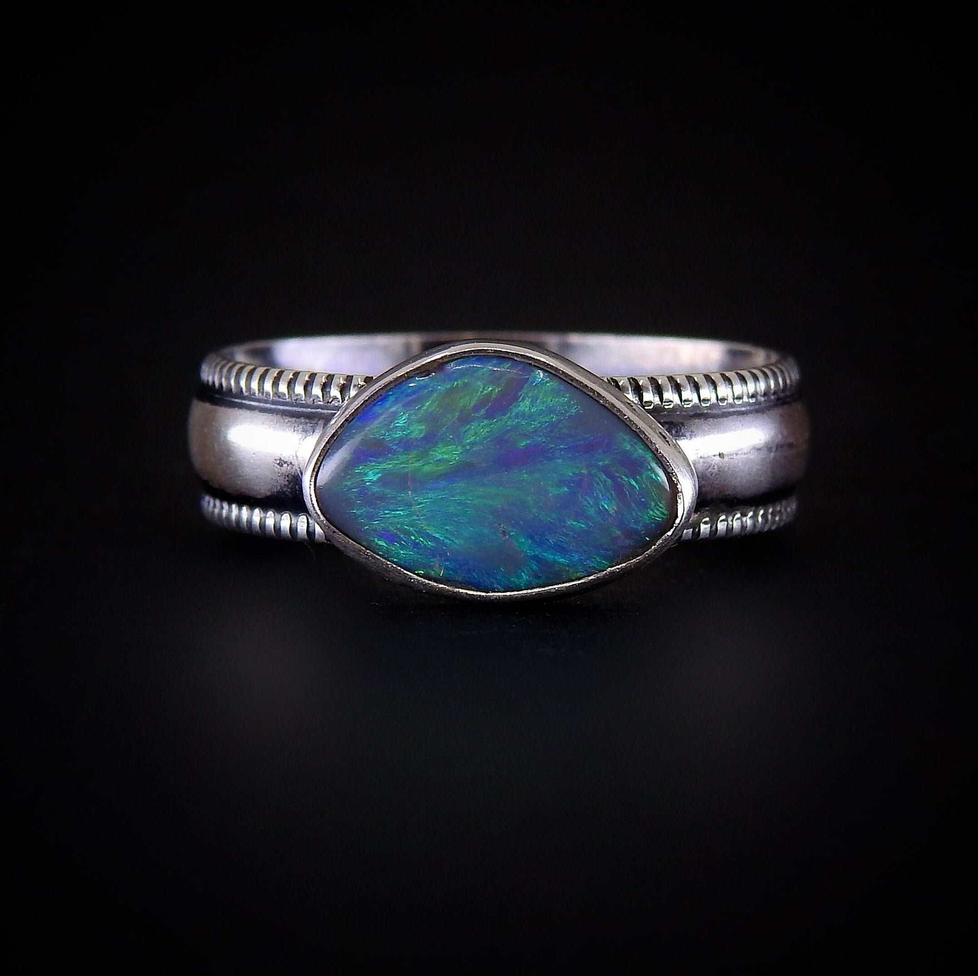 Australian Crystal Opal Ring - Size 8 1/4 - Sterling Silver