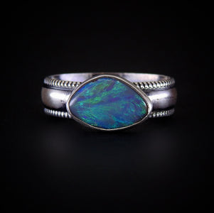 Australian Crystal Opal Ring - Size 8 1/4 - Sterling Silver