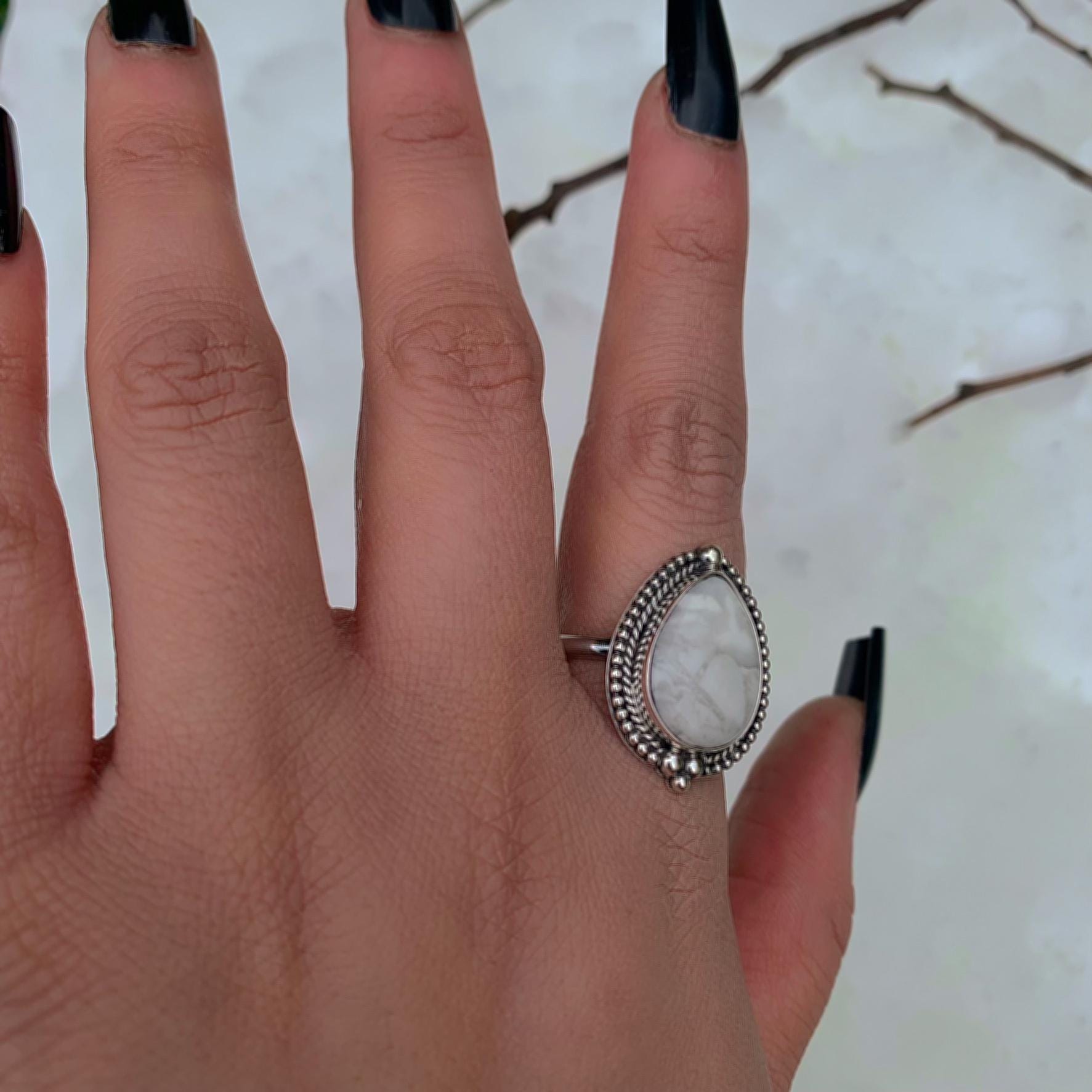 White Howlite Ring - Size 12 1/4 - Sterling Silver