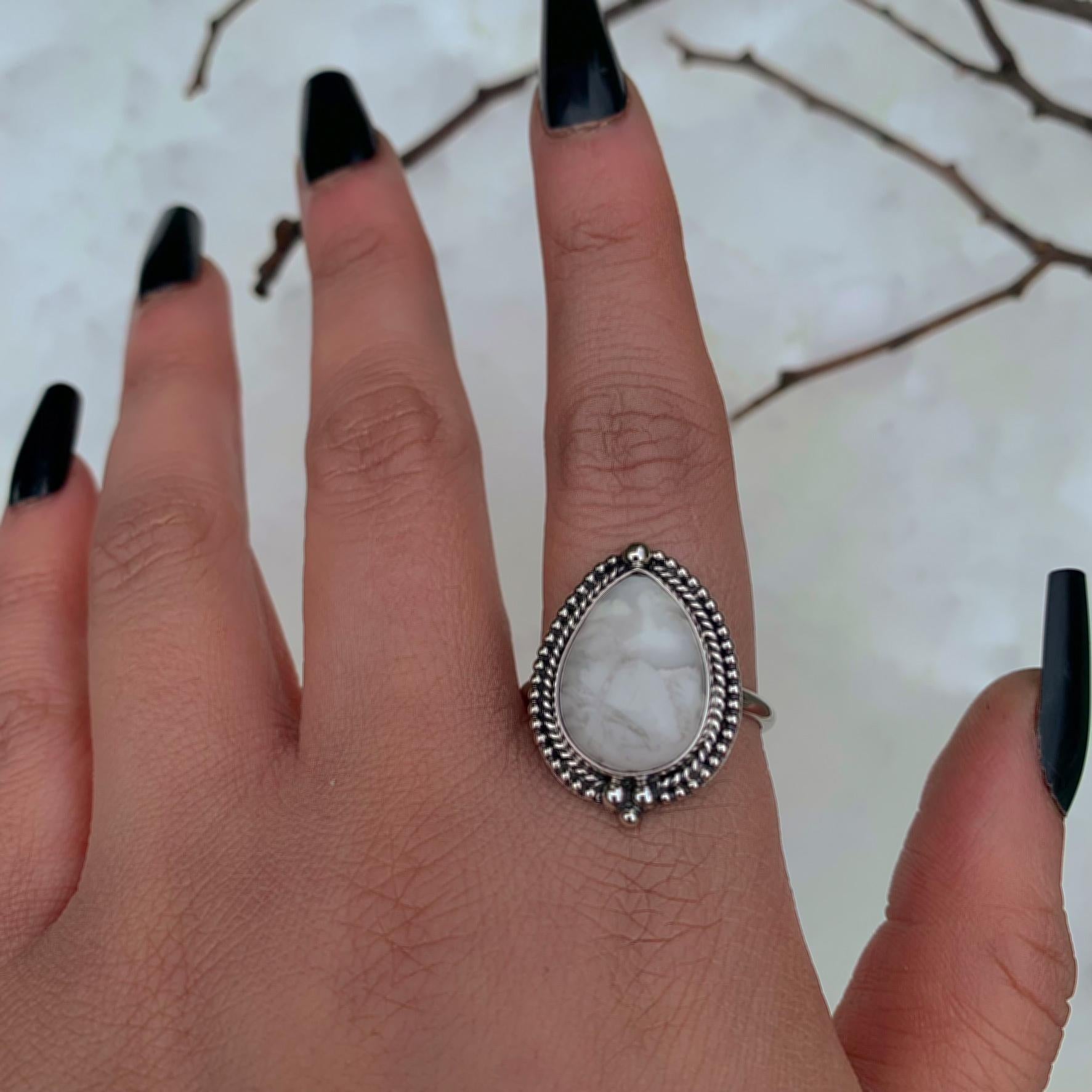 White Howlite Ring - Size 12 1/4 - Sterling Silver
