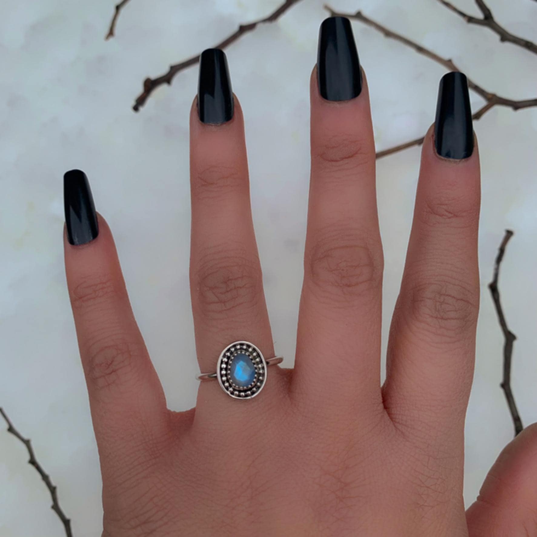 Rose Cut Moonstone Ring - Size 7 - Sterling Silver
