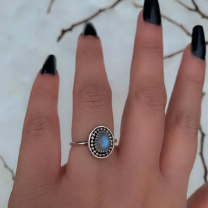 Rose Cut Moonstone Ring - Size 7 - Sterling Silver