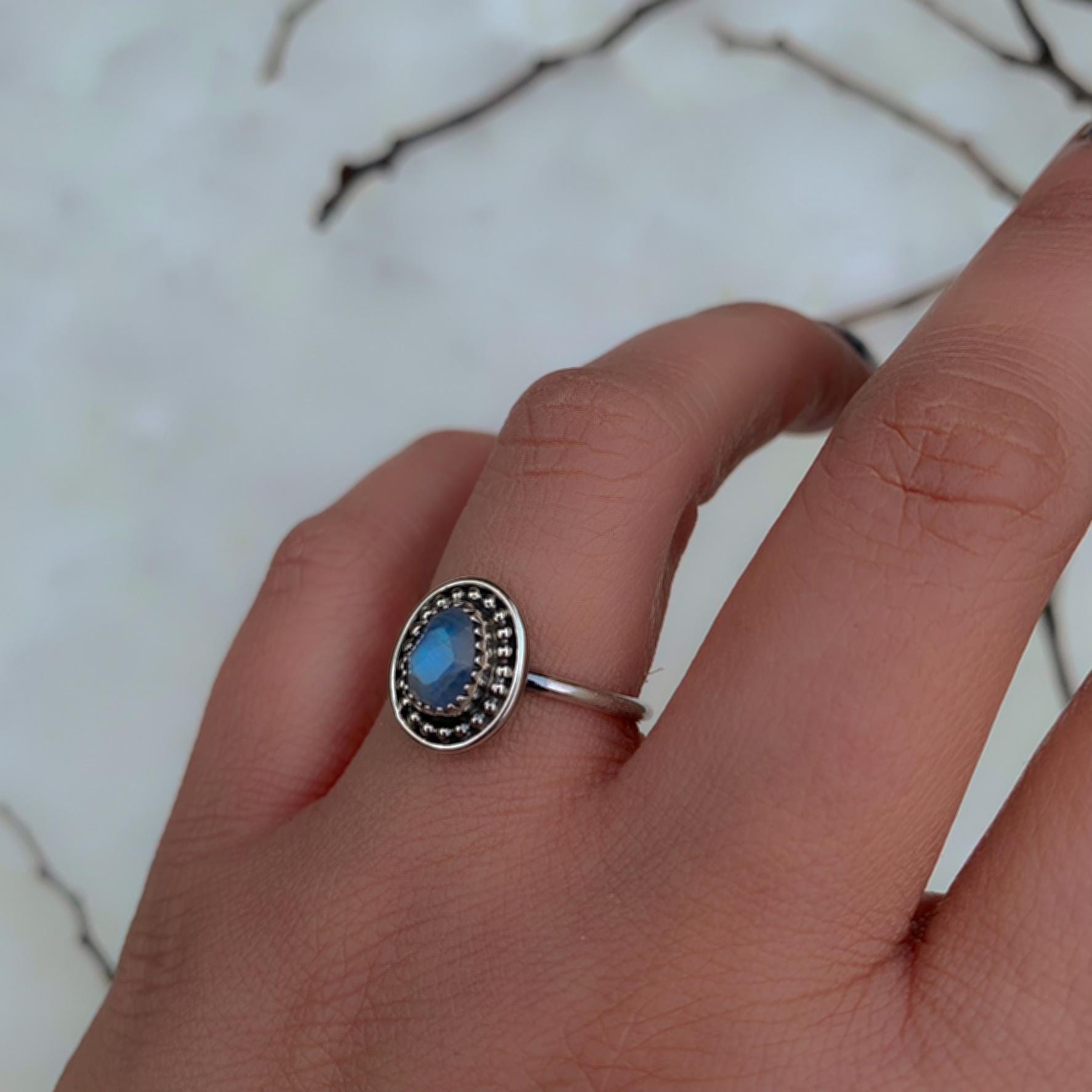 Rose Cut Moonstone Ring - Size 7 - Sterling Silver