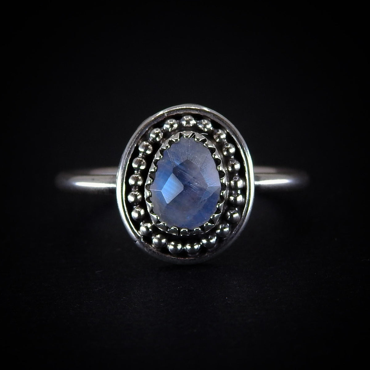 Rose Cut Moonstone Ring - Size 7 - Sterling Silver