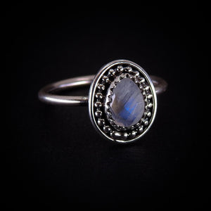 Rose Cut Moonstone Ring - Size 6 - Sterling Silver