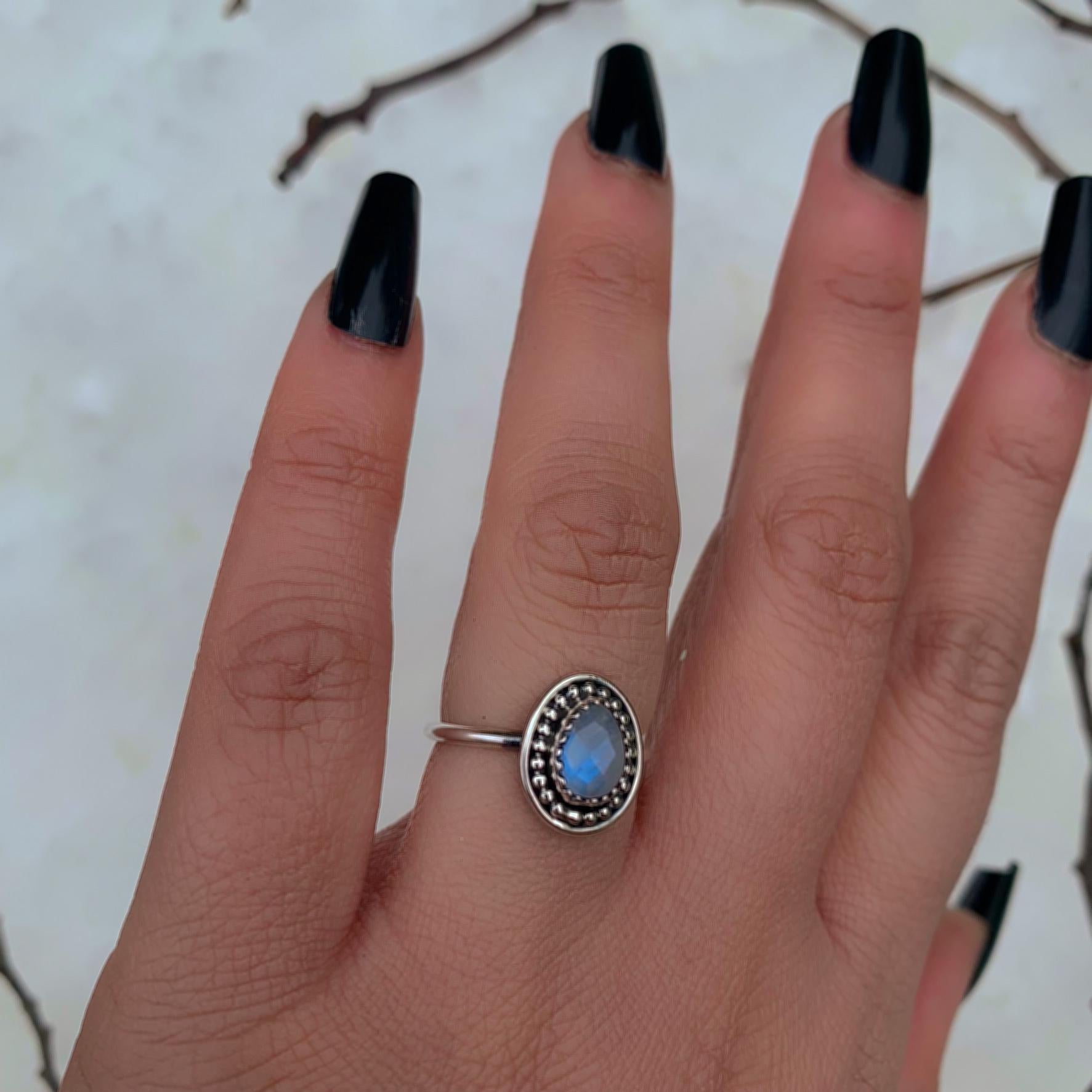 Rose Cut Moonstone Ring - Size 6 - Sterling Silver
