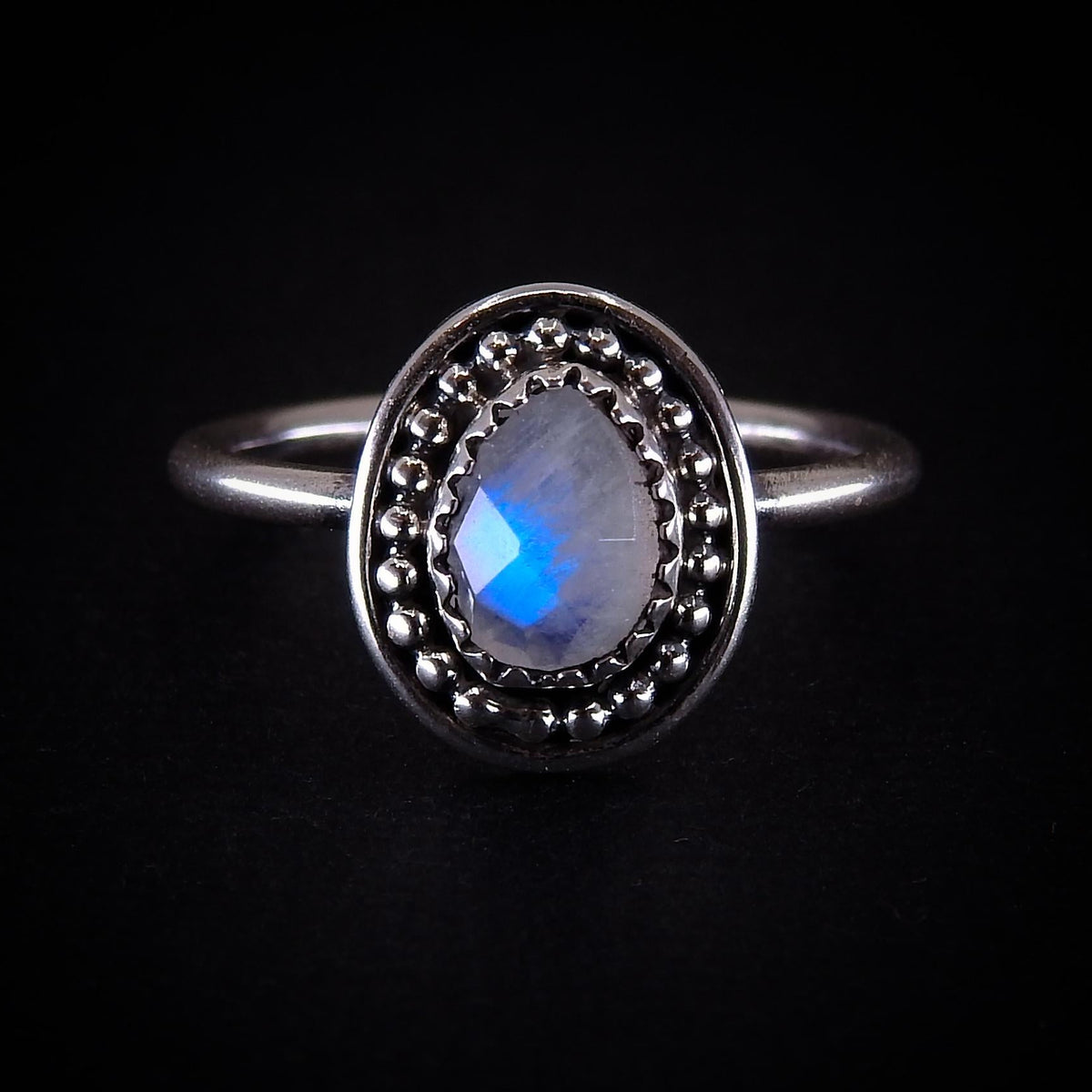 Rose Cut Moonstone Ring - Size 6 - Sterling Silver