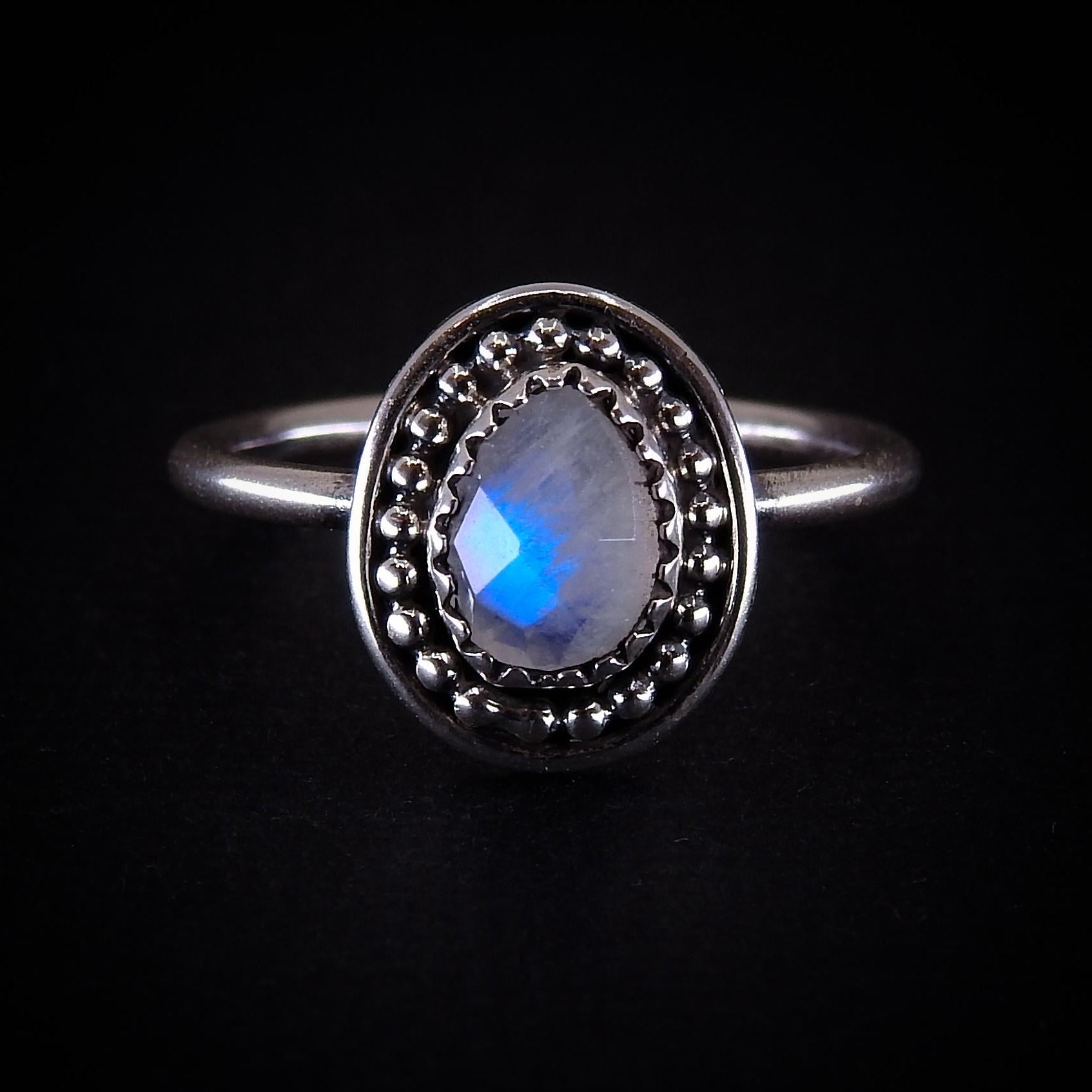 Rose Cut Moonstone Ring - Size 6 - Sterling Silver