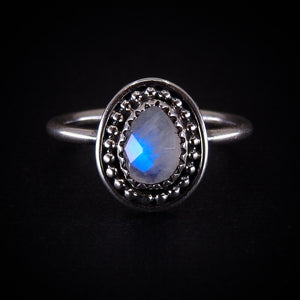 Rose Cut Moonstone Ring - Size 6 - Sterling Silver