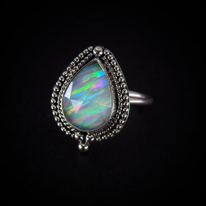 Rose Cut Clear Quartz & Aurora Opal Ring - Size 8 1/4 - Sterling Silver