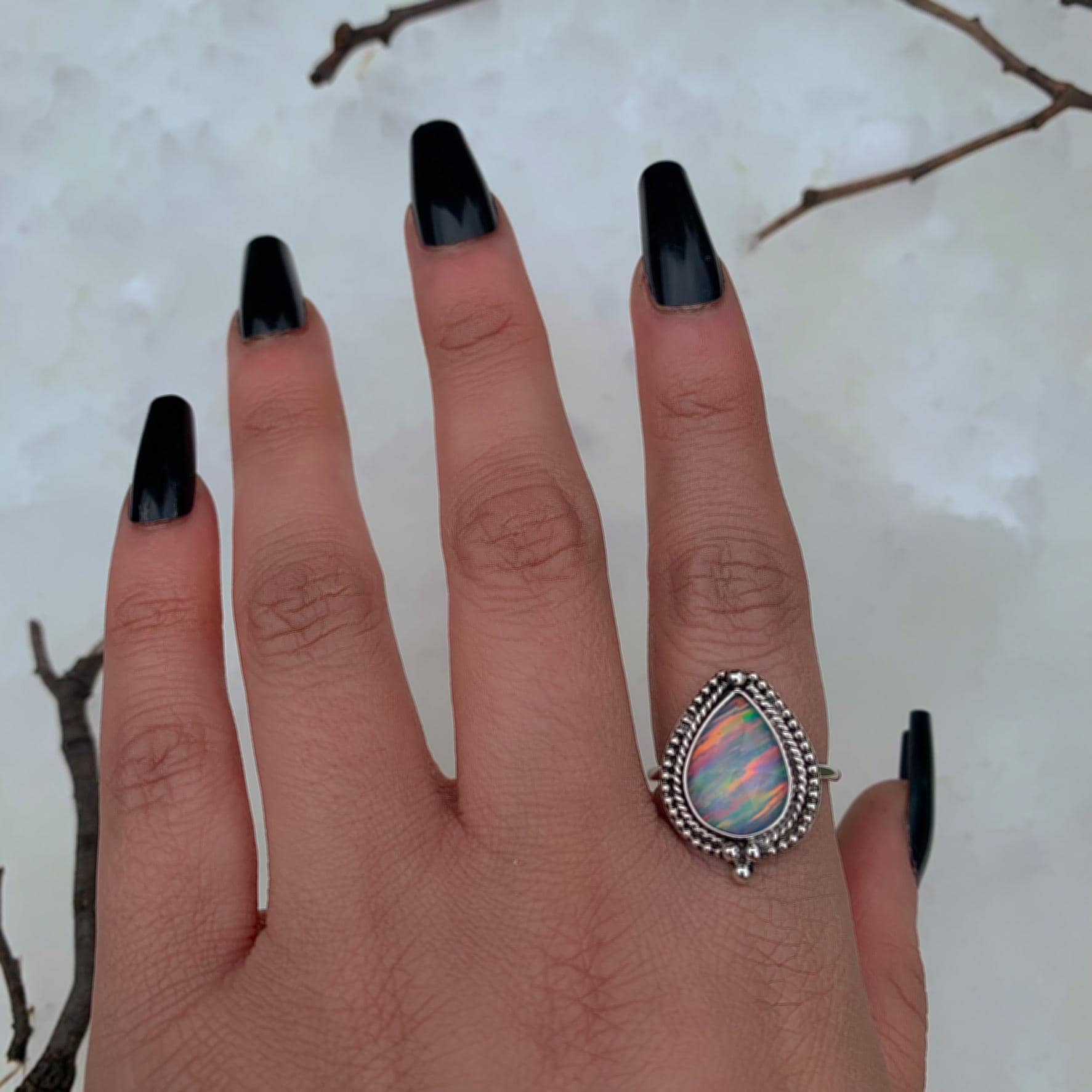 Rose Cut Clear Quartz & Aurora Opal Ring - Size 8 1/4 - Sterling Silver