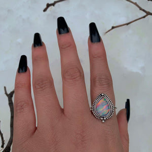Rose Cut Clear Quartz & Aurora Opal Ring - Size 8 1/4 - Sterling Silver