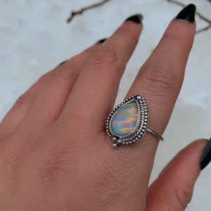 Rose Cut Clear Quartz & Aurora Opal Ring - Size 8 1/4 - Sterling Silver