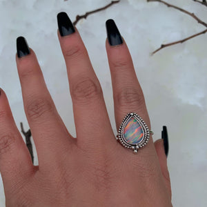 Rose Cut Clear Quartz & Aurora Opal Ring - Size 8 1/4 - Sterling Silver
