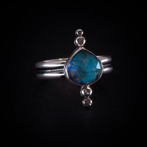 Rose Cut Quartz & Monarch Opal Ring - Size 10 1/4 - Sterling Silver