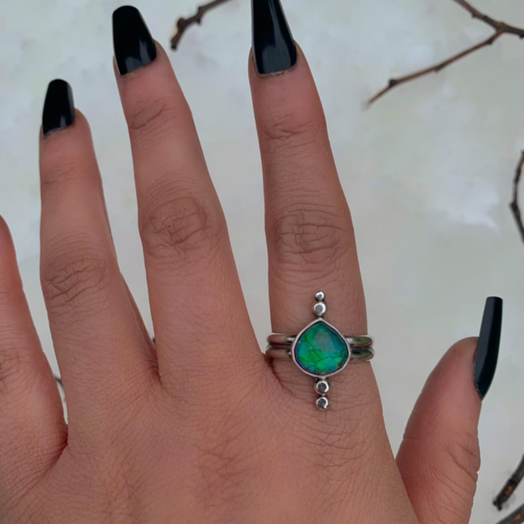 Rose Cut Quartz & Monarch Opal Ring - Size 10 1/4 - Sterling Silver