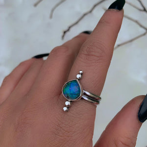 Rose Cut Quartz & Monarch Opal Ring - Size 10 1/4 - Sterling Silver