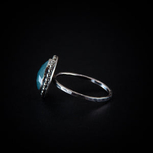 Rose Cut Aquamarine Ring - Size 12 - Sterling Silver