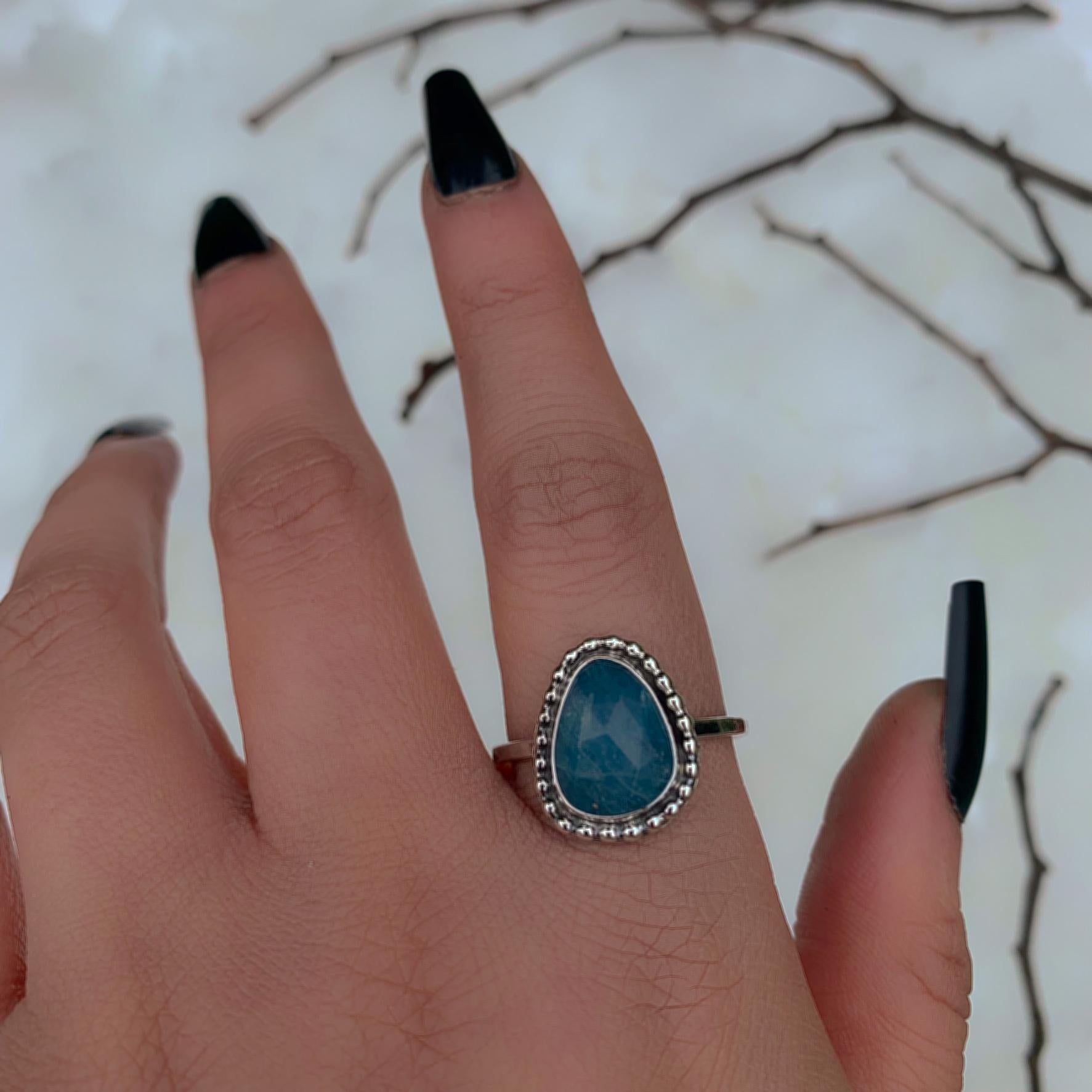 Rose Cut Aquamarine Ring - Size 12 - Sterling Silver