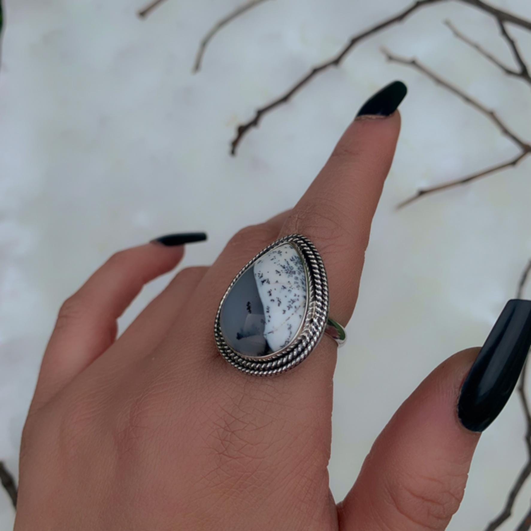 Dendritic Opal Ring - Size 7 1/2 - Sterling Silver