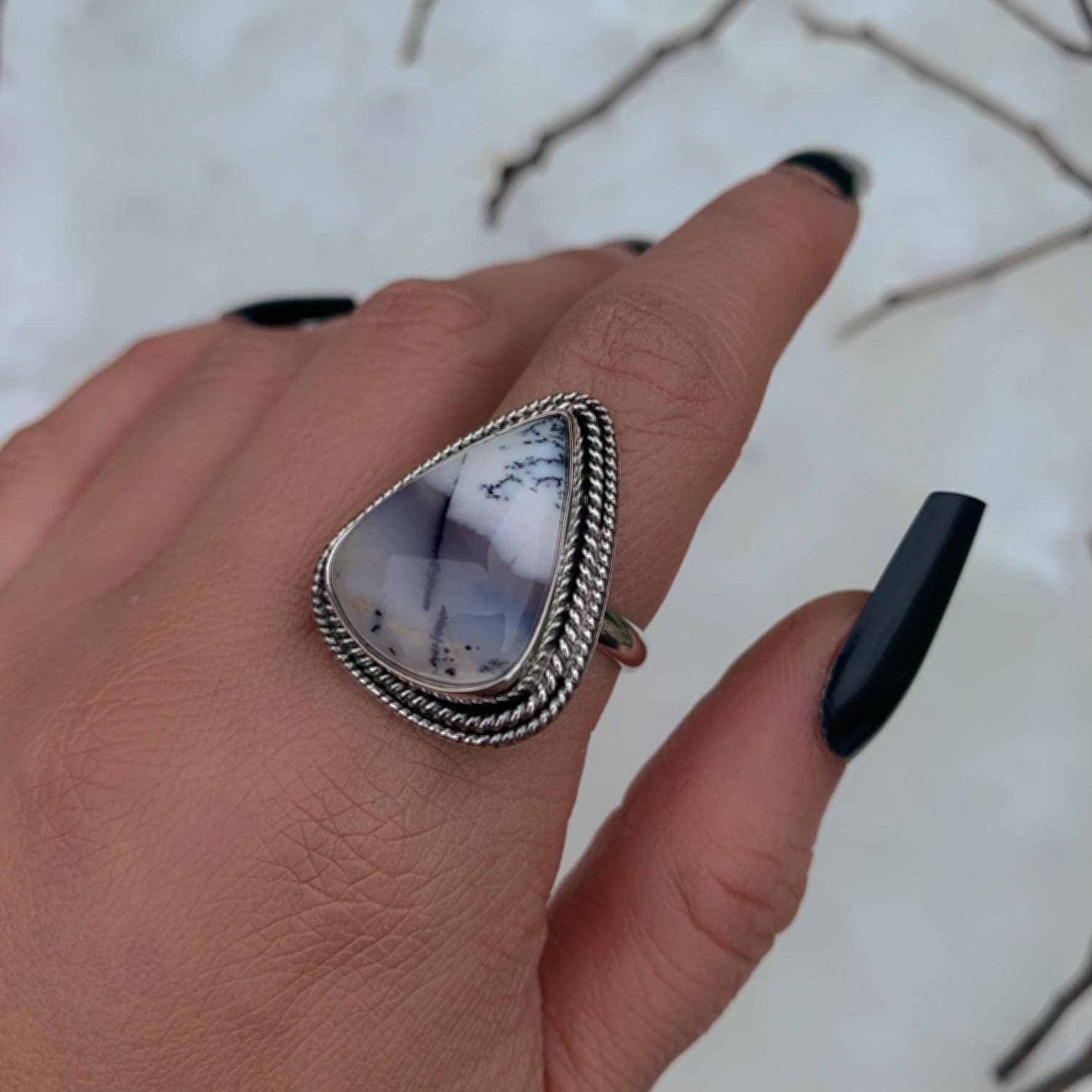 Dendritic Opal Ring - Size 9 - Sterling Silver