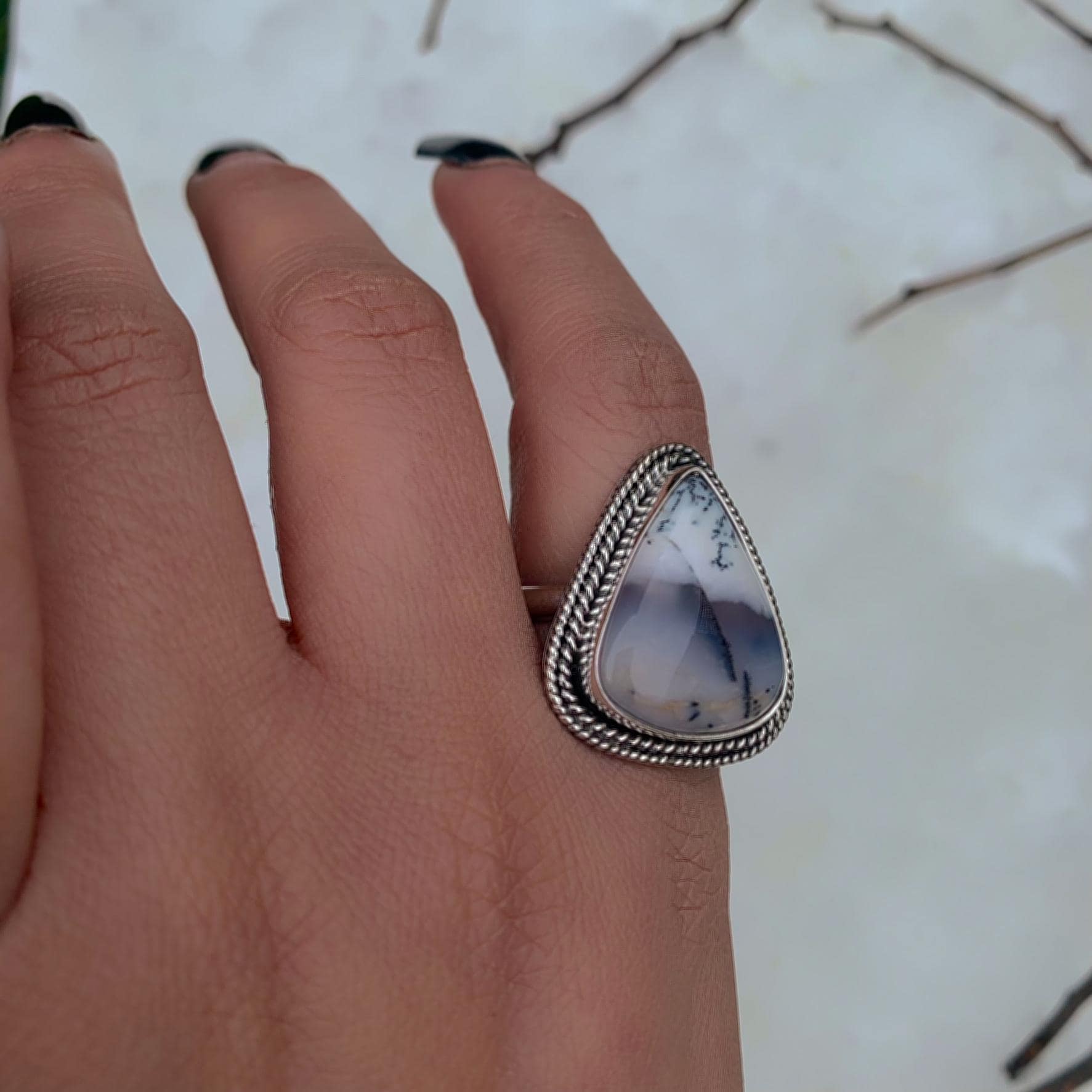 Dendritic Opal Ring - Size 9 - Sterling Silver