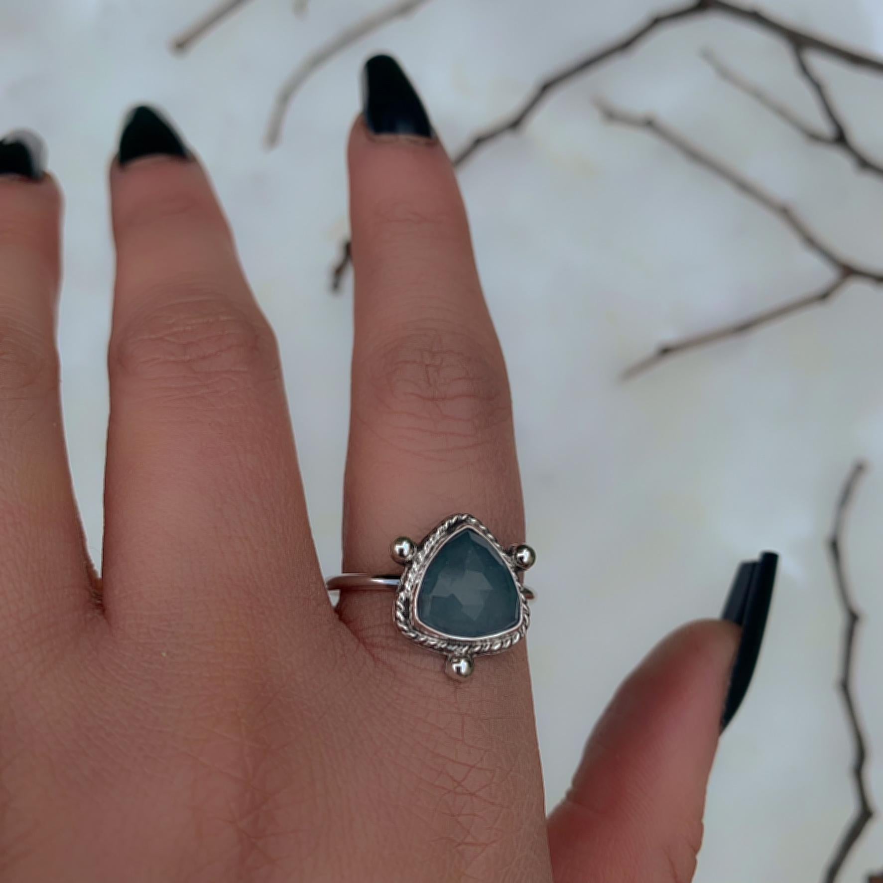 Rose Cut Aquamarine Ring - Size 10 - Sterling Silver