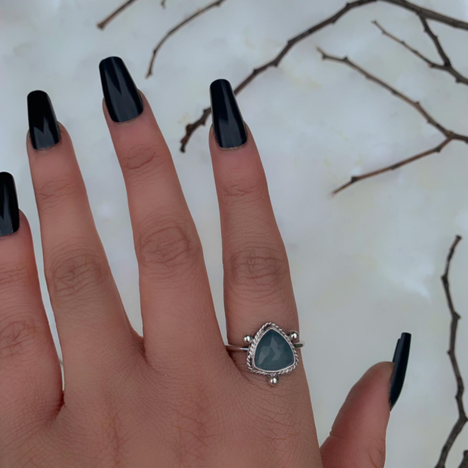 Rose Cut Aquamarine Ring - Size 10 - Sterling Silver