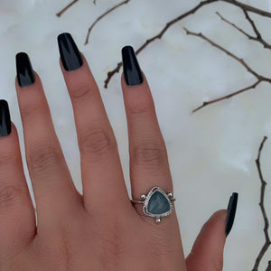 Rose Cut Aquamarine Ring - Size 10 - Sterling Silver