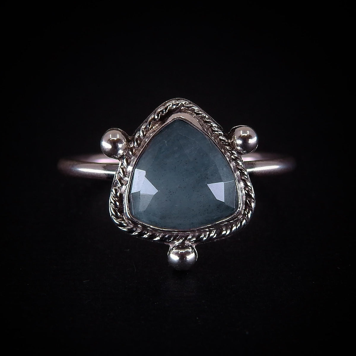Rose Cut Aquamarine Ring - Size 10 - Sterling Silver