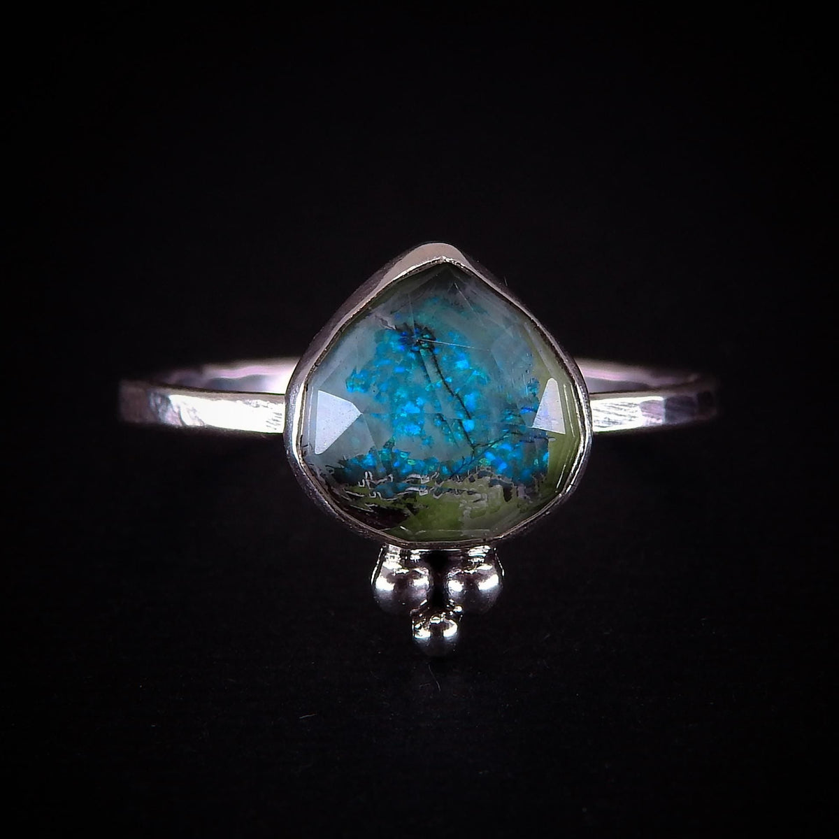 Rose Cut Quartz & Monarch Opal Ring - Size 9 3/4 - Sterling Silver
