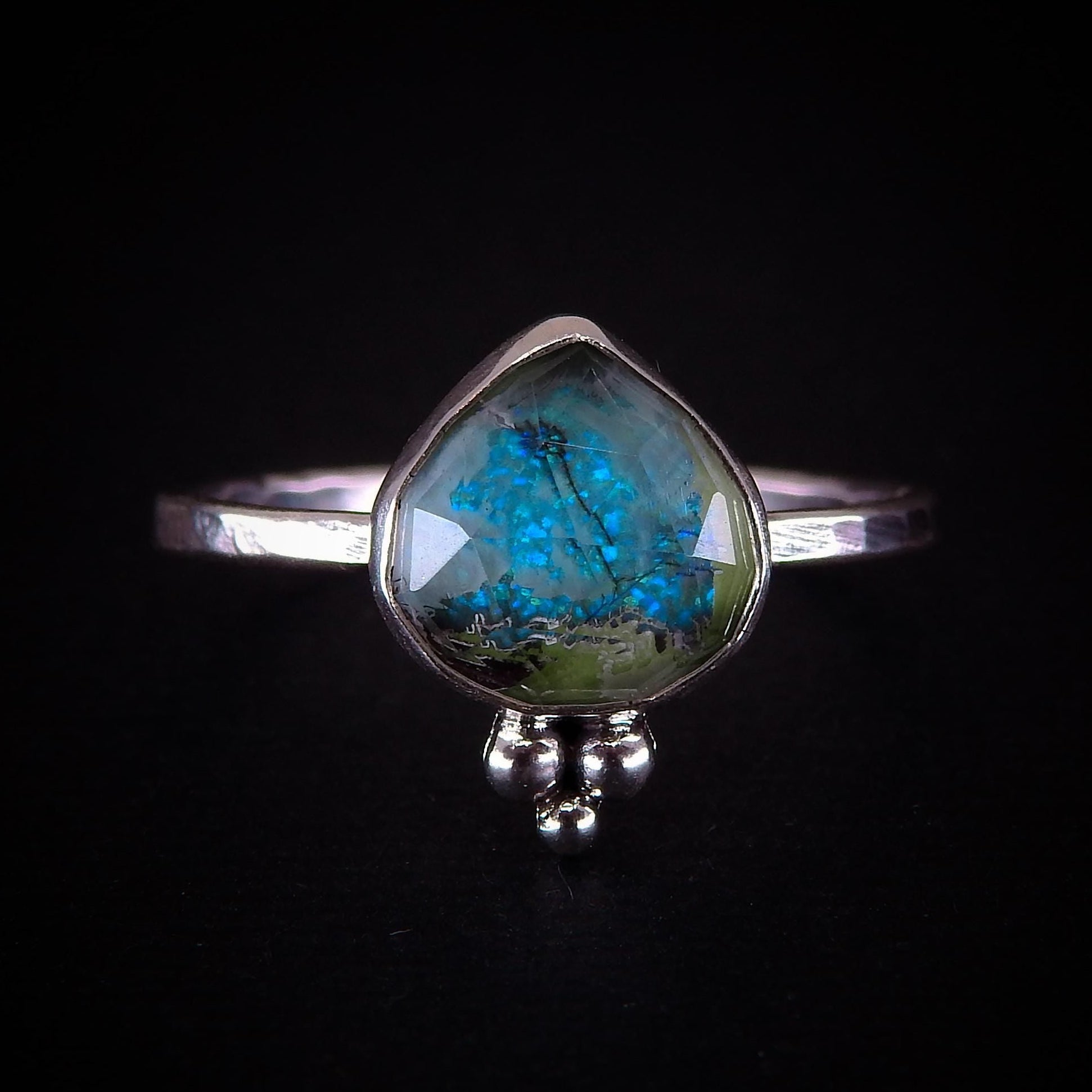 Rose Cut Quartz & Monarch Opal Ring - Size 9 3/4 - Sterling Silver