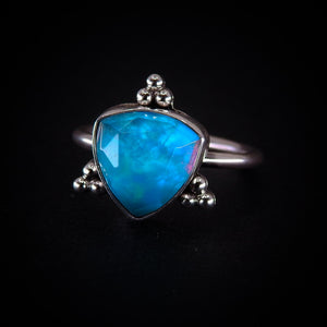 Rose Cut Clear Quartz & Aurora Opal Ring - Size 5 1/2 - Sterling Silver