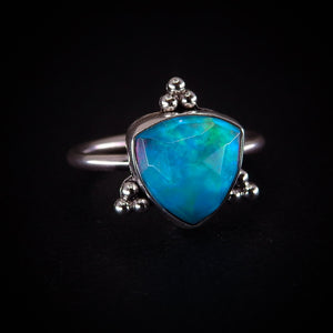 Rose Cut Clear Quartz & Aurora Opal Ring - Size 5 1/2 - Sterling Silver