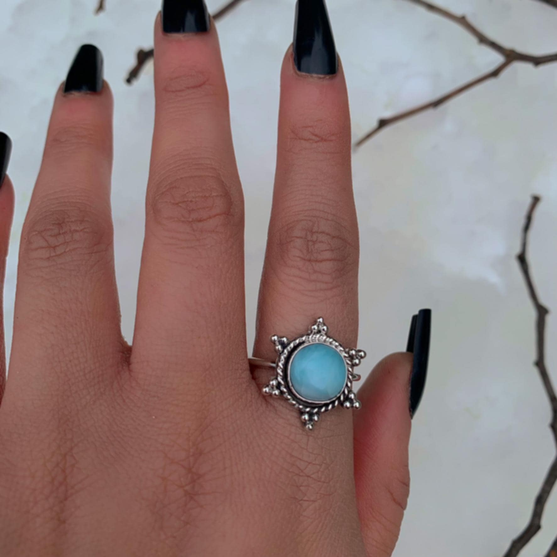 Larimar Snowflake Ring - Size 10 1/2 - Sterling Silver