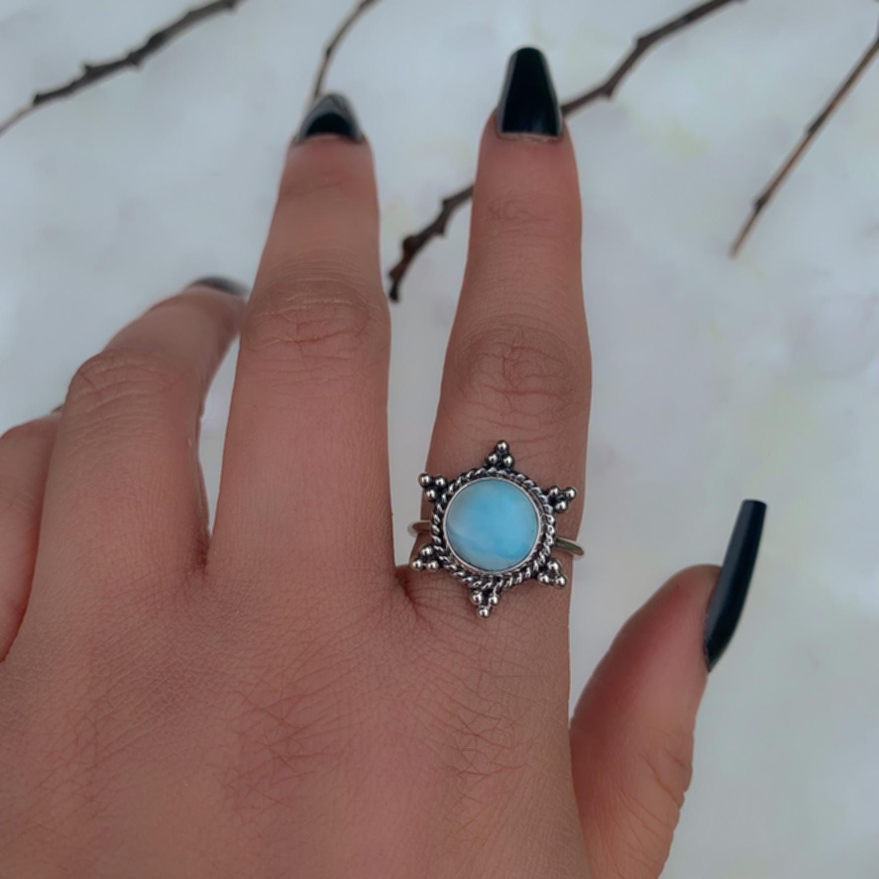 Larimar Snowflake Ring - Size 8 1/2 - Sterling Silver