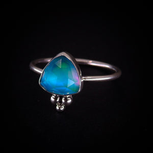Rose Cut Clear Quartz & Aurora Opal Ring - Size 11 1/4 to 11 1/2 - Sterling Silver