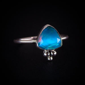 Rose Cut Clear Quartz & Aurora Opal Ring - Size 11 1/4 to 11 1/2 - Sterling Silver