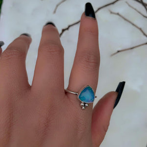 Rose Cut Clear Quartz & Aurora Opal Ring - Size 11 1/4 to 11 1/2 - Sterling Silver