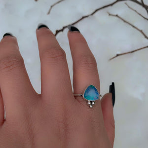Rose Cut Clear Quartz & Aurora Opal Ring - Size 11 1/4 to 11 1/2 - Sterling Silver
