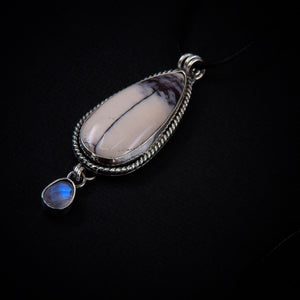 Porcelain Jasper & Moonstone Pendant - Sterling Silver - Winter Necklace