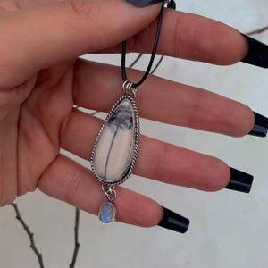 Porcelain Jasper & Moonstone Pendant - Sterling Silver - Winter Necklace