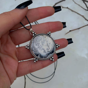 Dendritic Opal Snowflake Pendant - Sterling Silver - Winter Snow Necklace