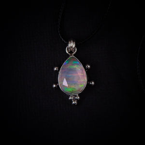 Rose Cut Himalayan Quartz & Aurora Opal Pendant - Sterling Silver