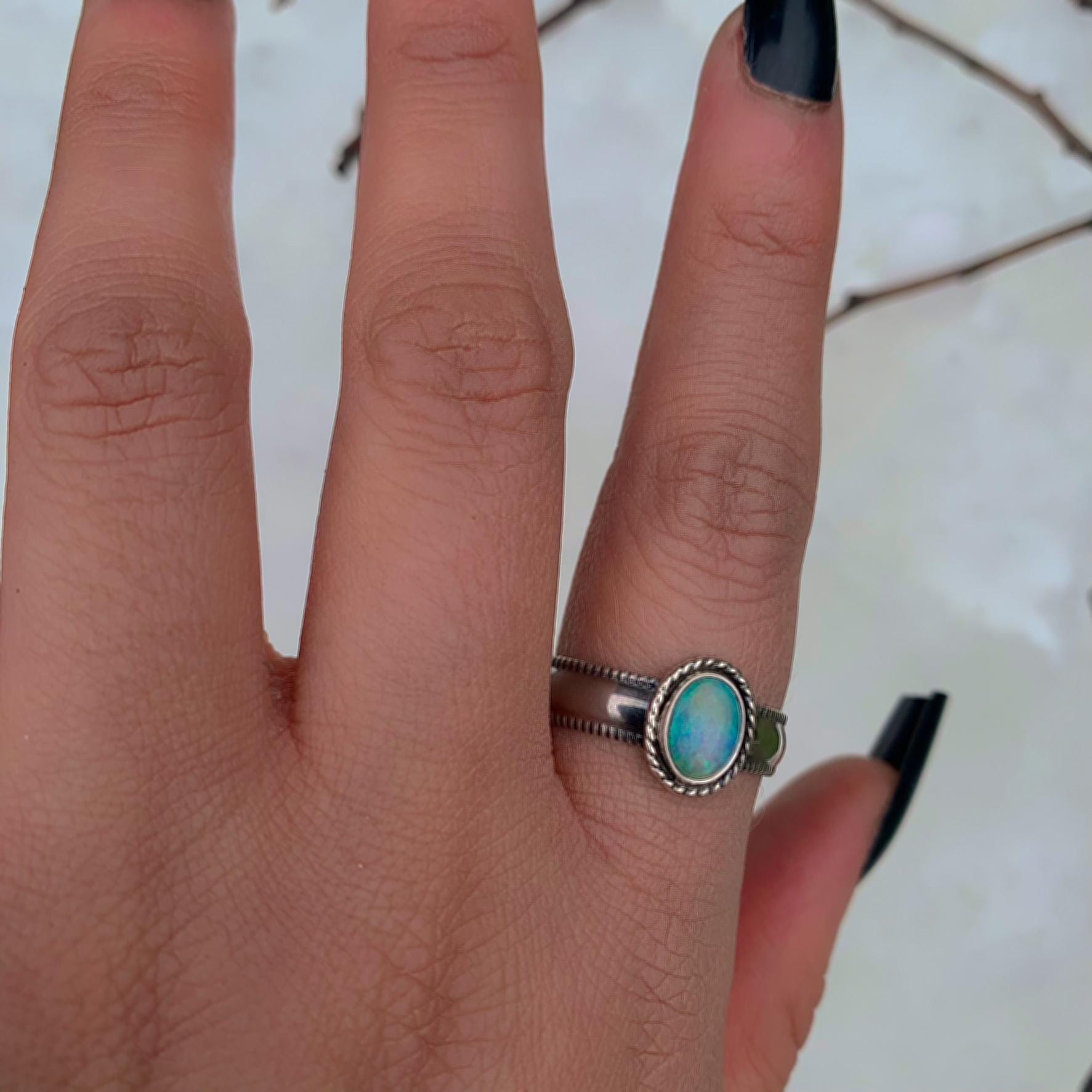 Australian Crystal Opal Ring - Size 11 - Sterling Silver