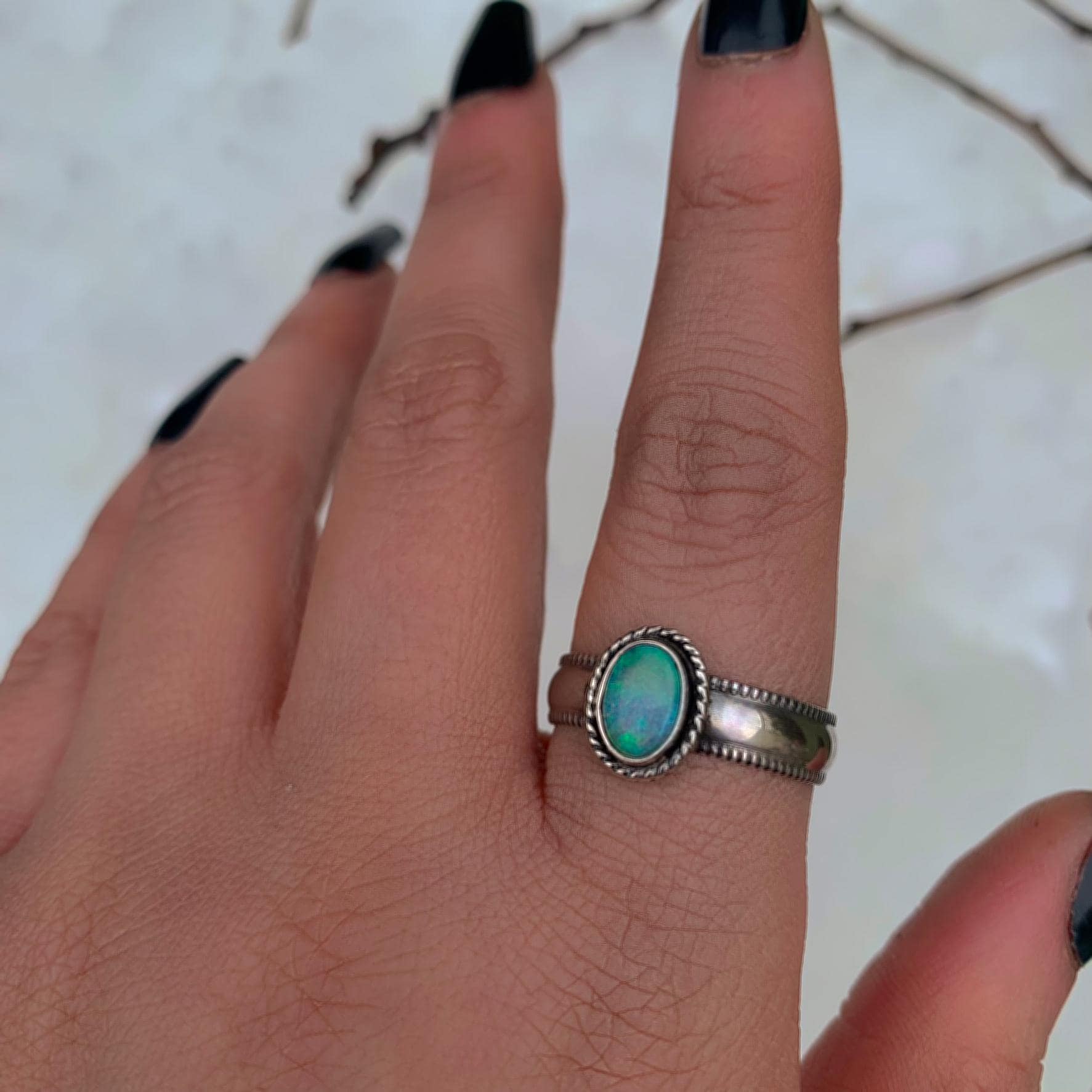 Australian Crystal Opal Ring - Size 11 - Sterling Silver